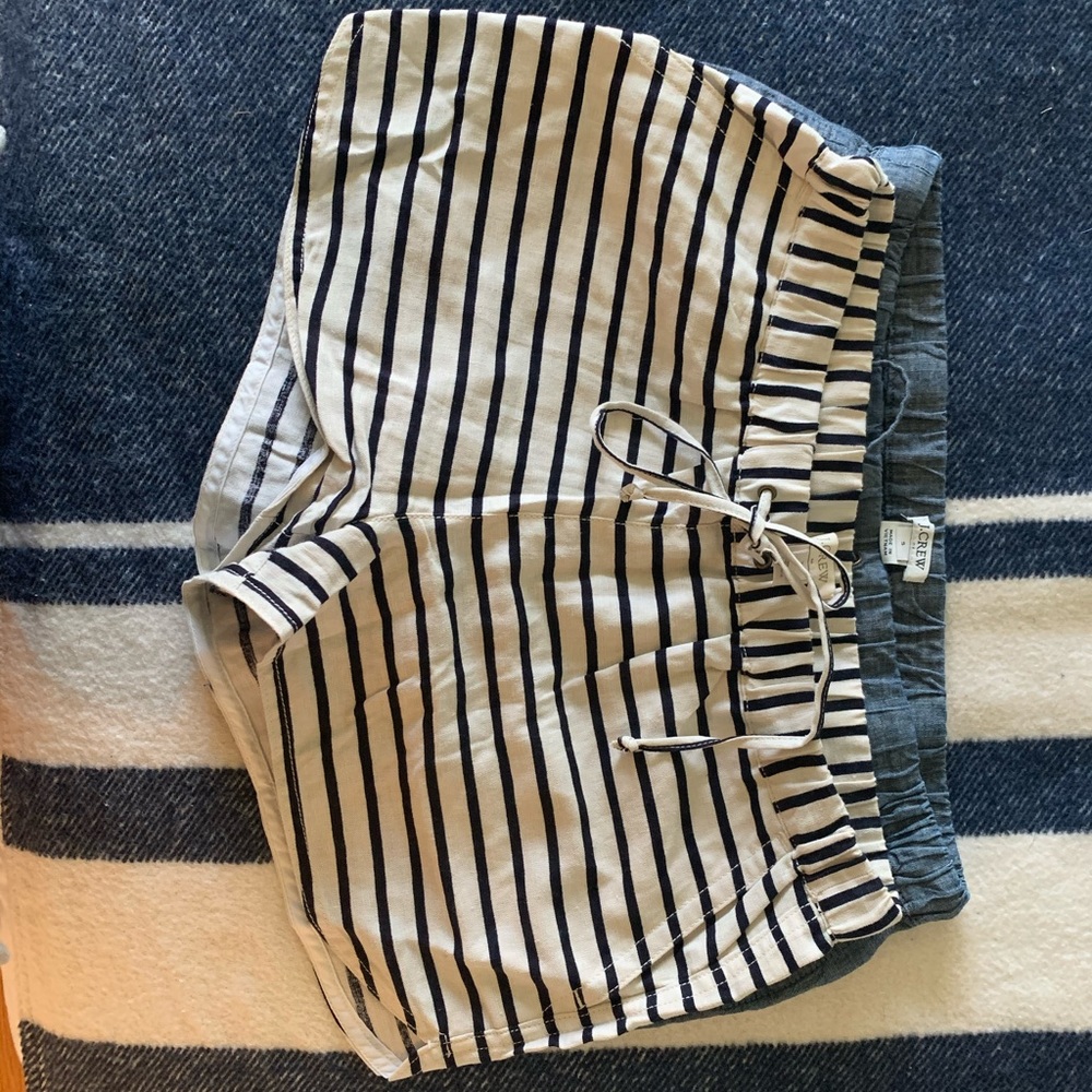 J Crew Chambray and Linen striped shorts.
